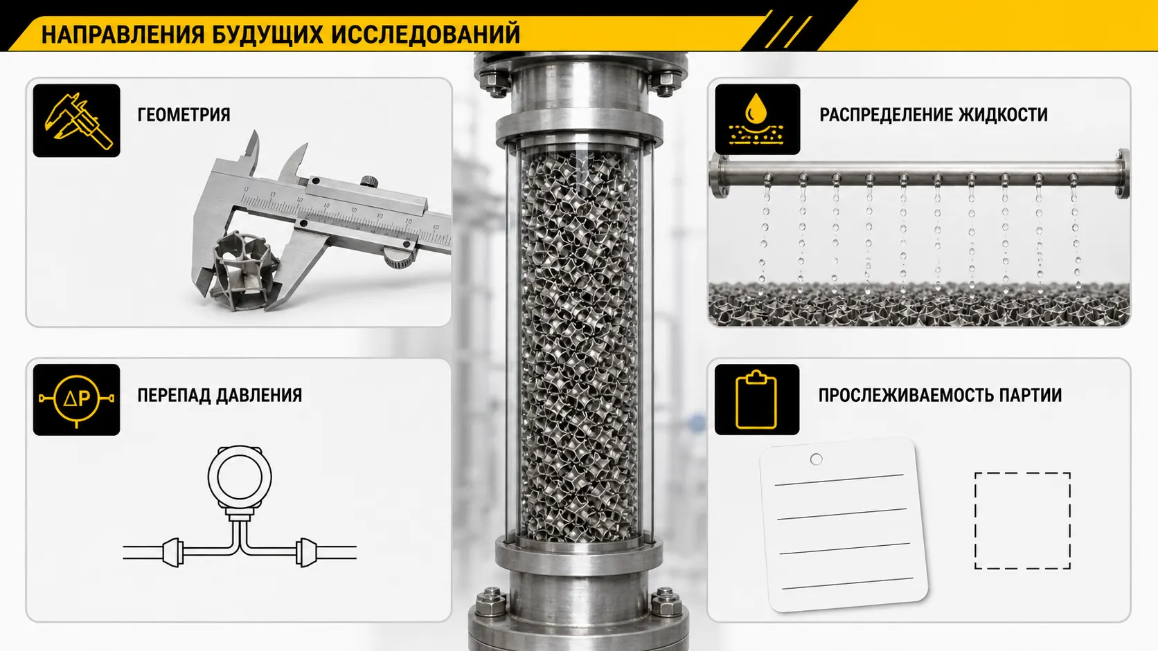 Направления развития насадок для ректификации: геометрия, распределение жидкости, перепад давления и прослеживаемость партии
